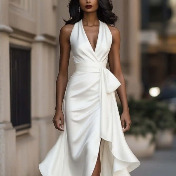Elegant V-neck Ruffled Dress