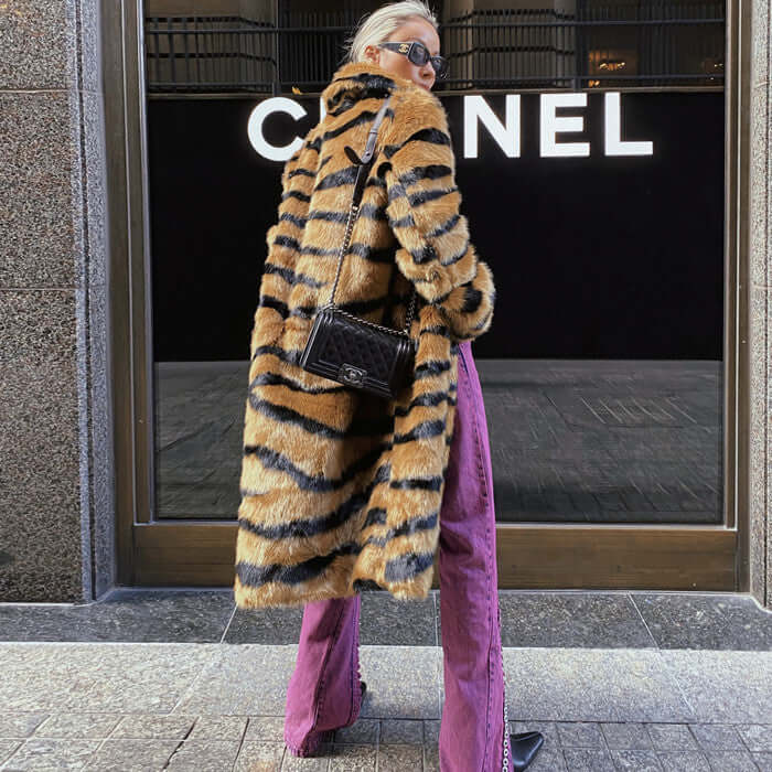 Faux Fur Coat With Tiger Pattern Fur
