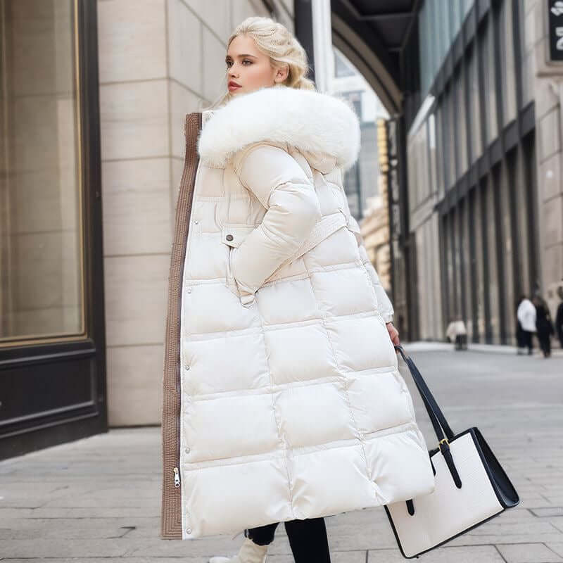 Winter Slim Long Jacket With Fur Hood