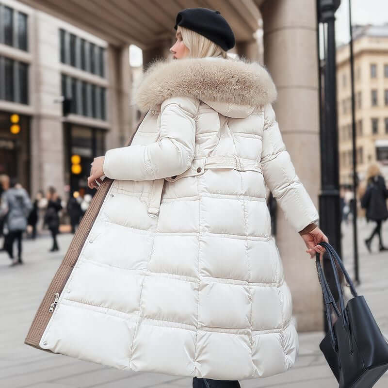 Winter Slim Long Jacket With Fur Hood