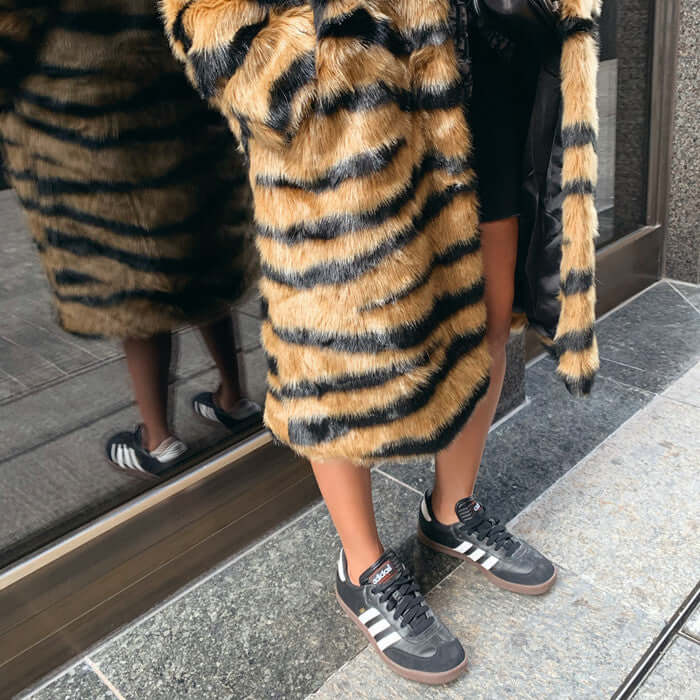 Faux Fur Coat With Tiger Pattern Fur