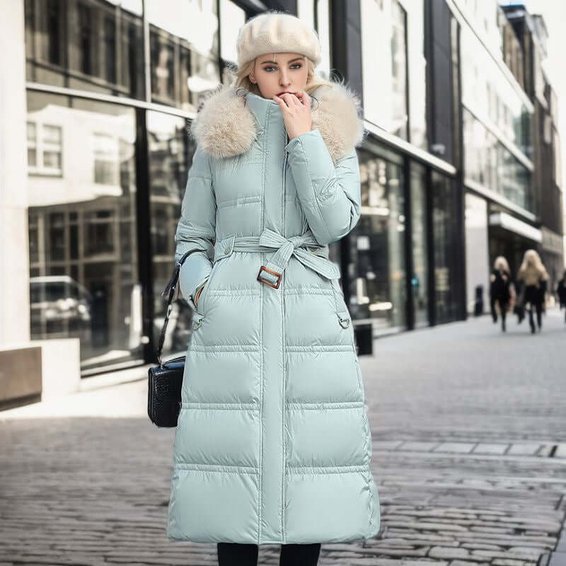 Winter Slim Long Jacket With Fur Hood