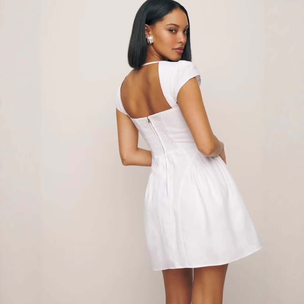 Niche Cotton And Linen Fashion Square Collar Slimming Dress