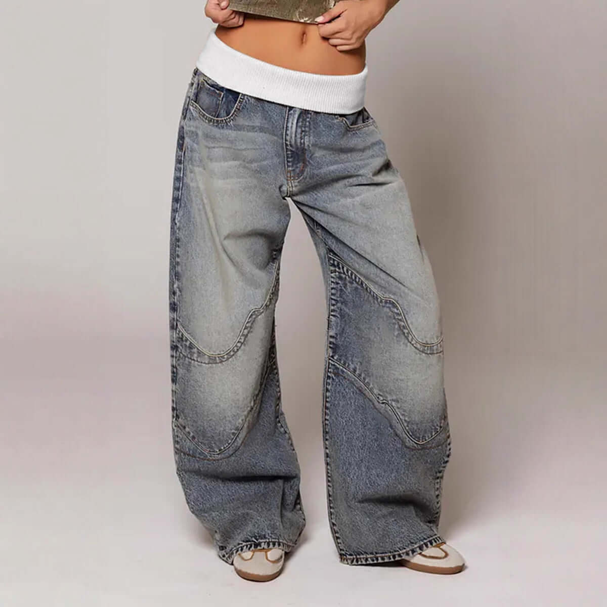 Fashion Denim Distressed Loose Straight Women's Trousers