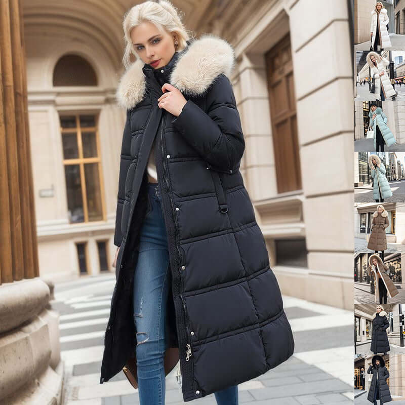Winter Slim Long Jacket With Fur Hood