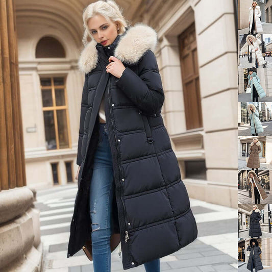 Winter Slim Long Jacket With Fur Hood