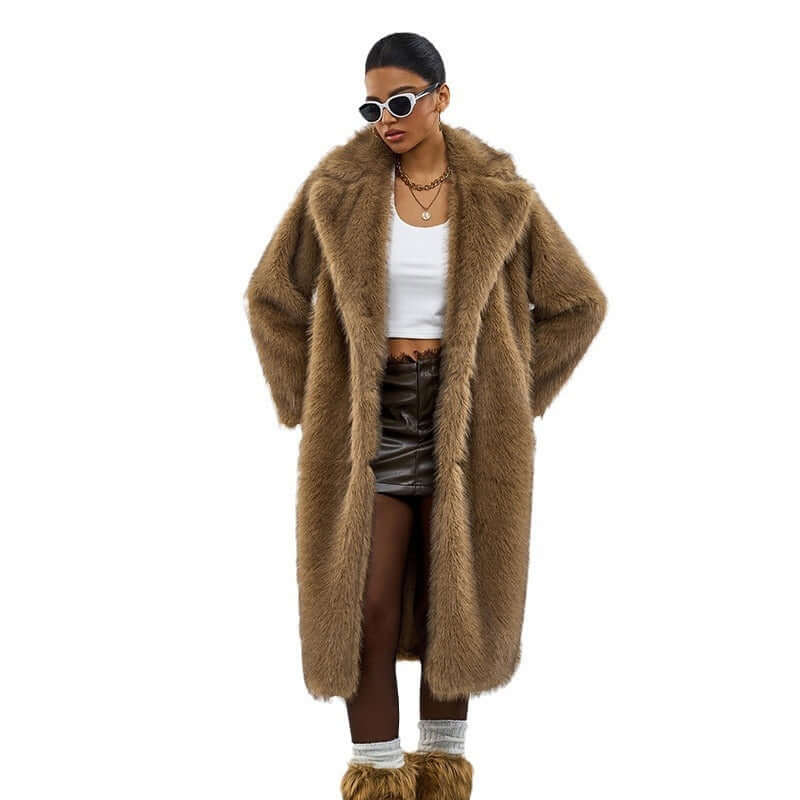 Autumn And Winter Extended Imitation Fur Coat Overcoat