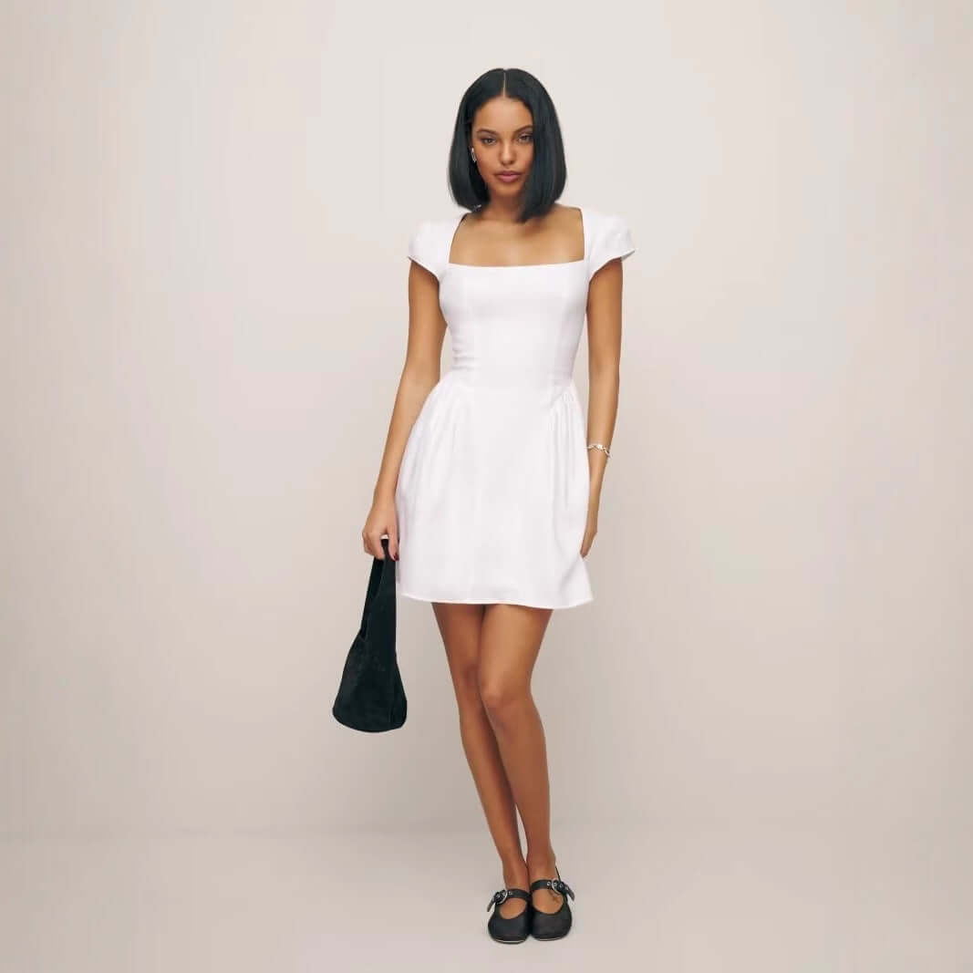 Niche Cotton And Linen Fashion Square Collar Slimming Dress