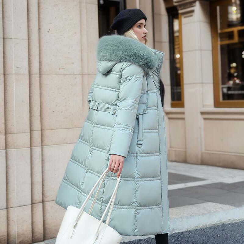 Winter Slim Long Jacket With Fur Hood