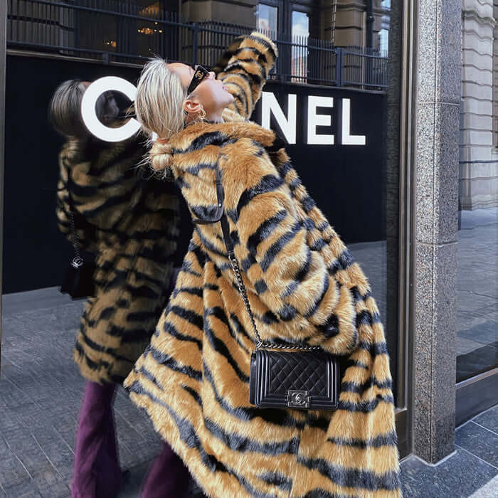 Faux Fur Coat With Tiger Pattern Fur