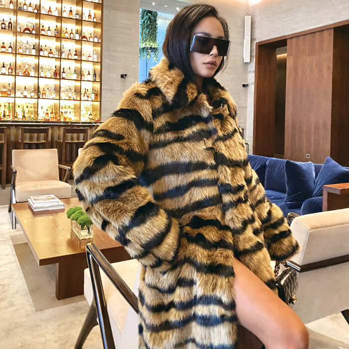Faux Fur Coat With Tiger Pattern Fur