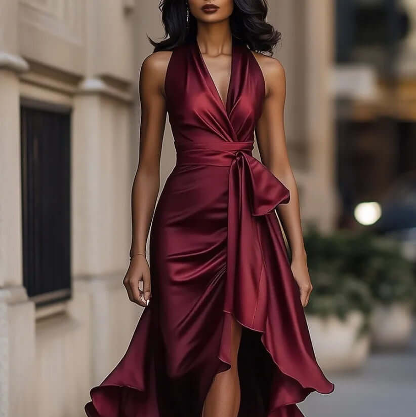 Elegant V-neck Ruffled Dress