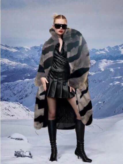 Faux Fur Coat With Tiger Pattern Fur