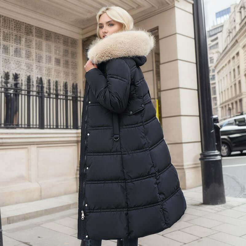 Winter Slim Long Jacket With Fur Hood