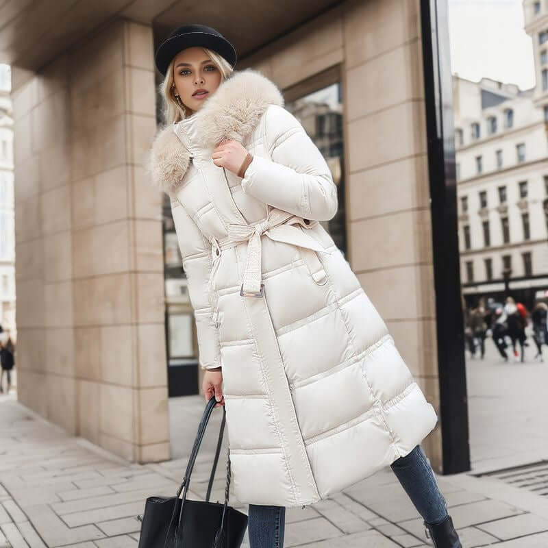 Winter Slim Long Jacket With Fur Hood